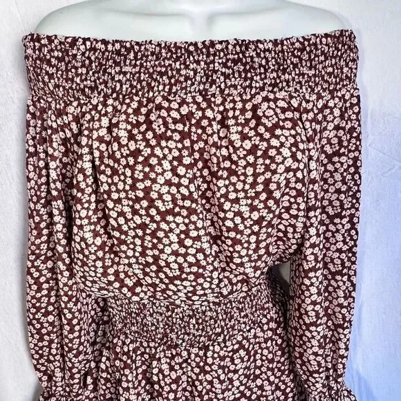 Falling Love Women's Brown Off The Shoulder Ruffle Cinched Waist Romper Size Sma - Picture 3 of 8